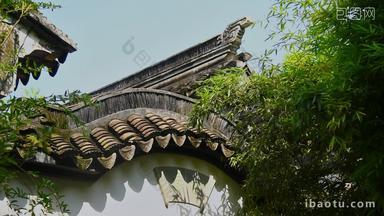 中式建筑屋檐绿植古风意境